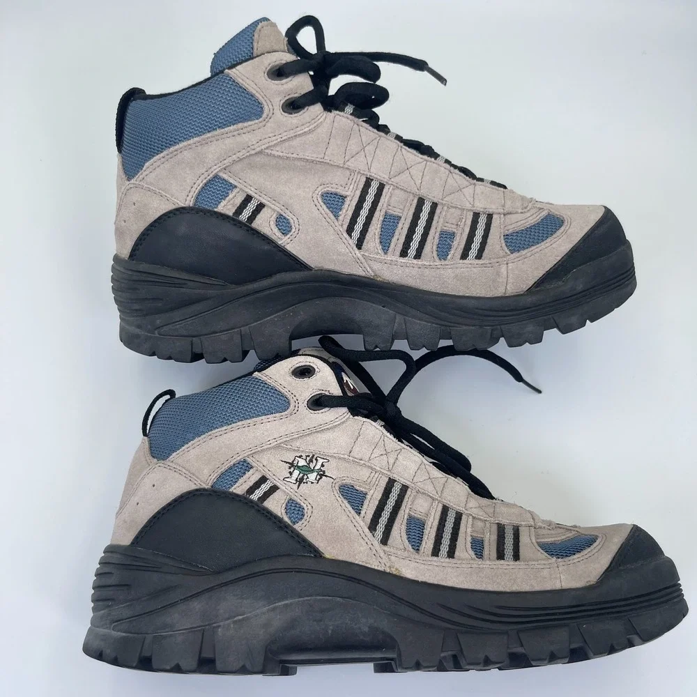 Nevados Ankle Top Hiking Boots Mens Size 9.5 Beige Blue Suede Trail Granola Girl